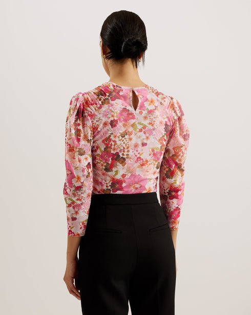 RAELEY-Tops-The perfect top does exist – and it's this one. Our RAELEY mesh top brings the drama and the flirt with a gathered shoulder, three-quarter sleeve, and pressed flower print. Mesh top Pressed flower print Shoulder gathering detail Three quarter puffed sleeves Crew neck Back button fastening Lined bodice Chae is 5'9.5" / 1.77m and wears a Ted size 1- Ted Baker Romania